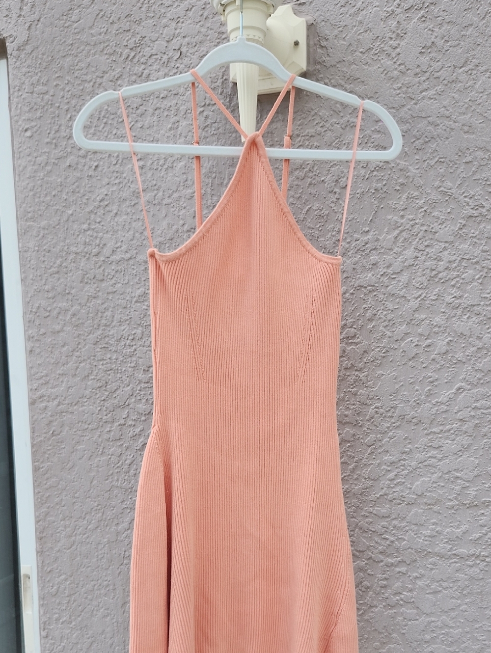 MABLE Peach Ribbed Spaghetti-Strap Dress